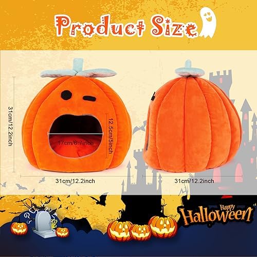 YUEPET Rabbit Cave Bed, Warm Bunny Hideout, Guinea Pig Bed, Pumpkin, Size M