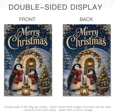 Christmas Penguin Garden Flag 12x18 Inch Merry Holiday Igloo Lantern Tree Snowflake Navy Winter Rustic Outdoor Yard Lawn Porch Farmhouse Double Sided Banner Welcome Decor