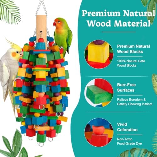 Bird Toys Parrot Toys Natural Wood Blocks Bird Chew Toy for Large Bird