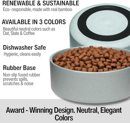 Loving Pets - Dolce Bamboo - Eco-Friendly Pet Bowls & Dishes for Dog, Cats, Puppy Food and Water Dish -Sustainable and Dishwasher Safe, Made with Real Bamboo (Medium, Slate-Grey)
