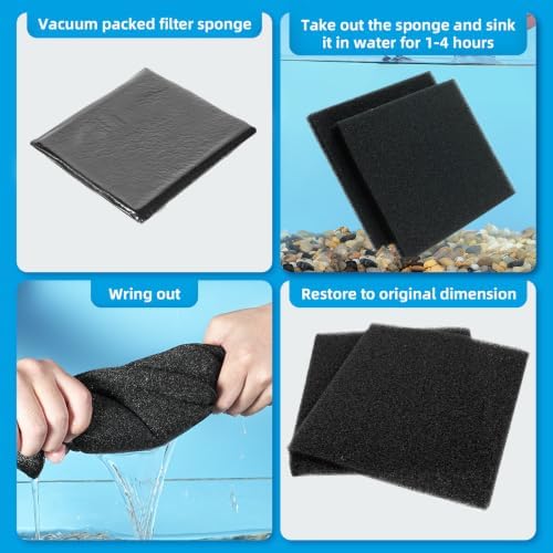 AQUANEAT 2 Pack Aquarium Bio Sponge Filter Media Pad Cut-to-Size Open Cell Foam Sheet for Fish Tank Sump (9" x 9" x 1")