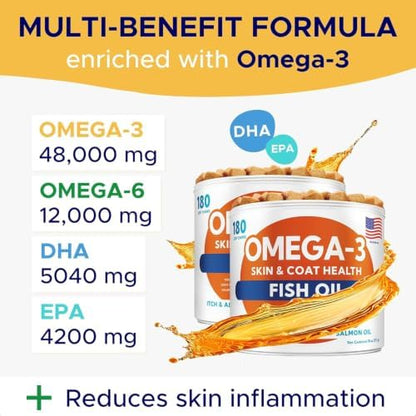 Omega 3 Fish Oil for Dogs - Skin & Coat Support, Itch & Allergy Relief