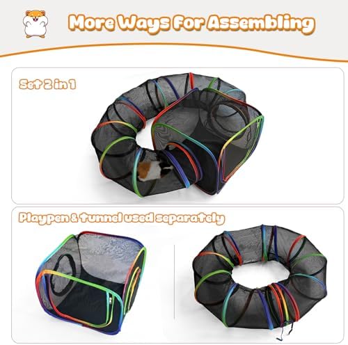 Guinea Pig Playpen with Tunnel, Rainbow Playpen with 98.4" Extended Tube & Open Side, Rabbit Playpen for Bunny, Hamster, Ferret, Chinchilla, Chickens & Small Animals to Play Indoor or Outdoor