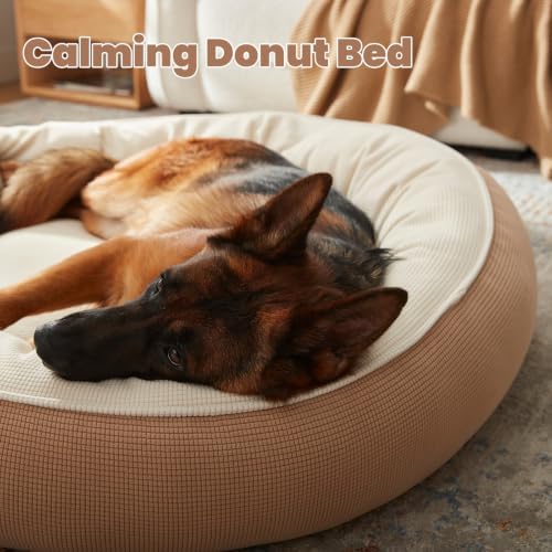 45 inch Soft Touch Fleece Donut Dog Bed for Extra Large Dogs,Brown