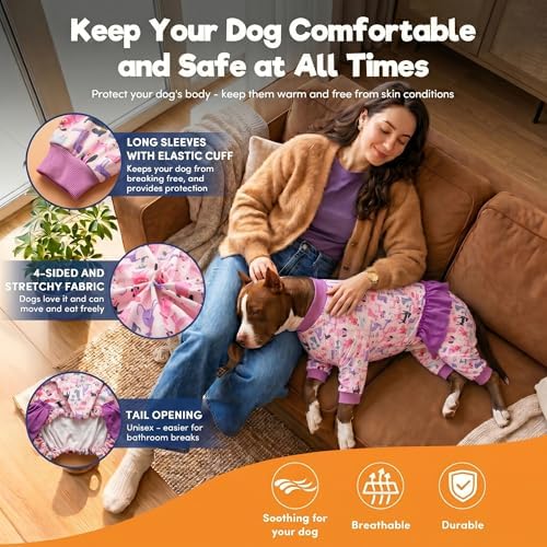 LovinPet Long Sleeve Large Dog Bodysuit, Dog Shirt, Pink Puppy Print, M