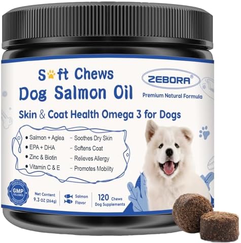 ZEBORA Omega 3 6 9 Salmon Oil for Dogs, Skin & Coat Health, 120 Count