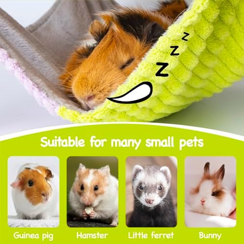 BESNEW 3 in 1 Enlarged Guinea Pig Hammock,Wooden Guinea Pig Hideout with House & Platform & Stairs Small Animal Toys for Hiding Sleeping Activities