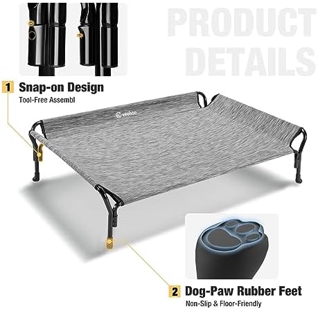 Veehoo Cooling Elevated Dog Bed, Raised Dog Cot with Guardrail & Headrest