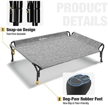 Veehoo Cooling Elevated Dog Bed, Raised Dog Cot with Guardrail & Headrest