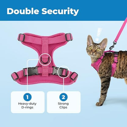 Voyager Escape-Proof Step-in Lock Cat Harness & 5ft Neoprene-Handle Leash Set All-Weather Mesh with Reflective Stitching for Small to Large Cats by Best Pet Supplies, Fuchsia (327), XXS