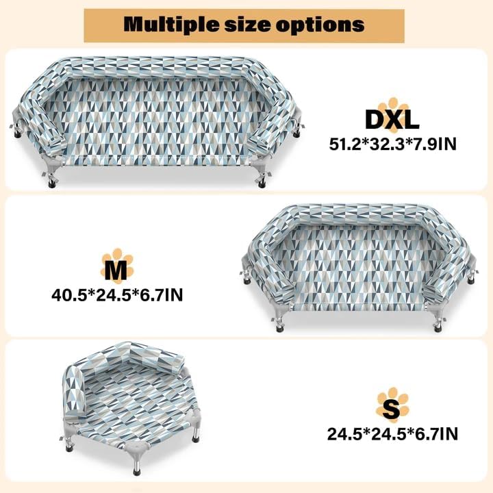 Elevated Dog Bed with Bolster, Raised Cooling Orthopedic Dogs Cot Small