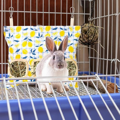 Lesnala 2 Pcs Canvas Hanging Bunny Hay Feeder Bags 3 Holes 2 Styles