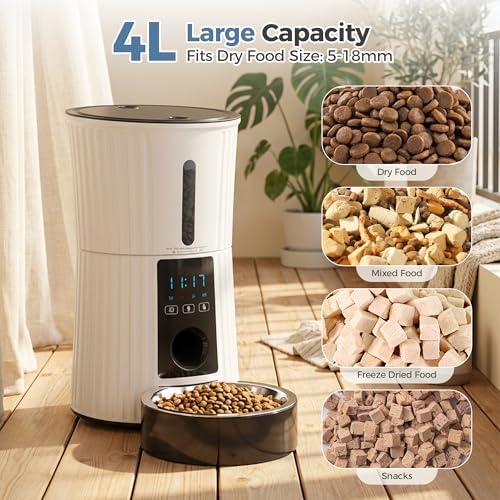 DUMOS 4L Automatic Cat Feeder, Dog Food Dispenser with APP Control, White
