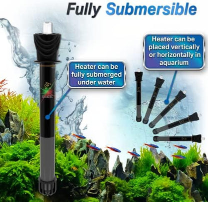 Glass Aquarium Heaters with Advanced LED Temperature Control System - for Fresh & Saltwater Aquariums (200 Watts / 50-70 Gallons)