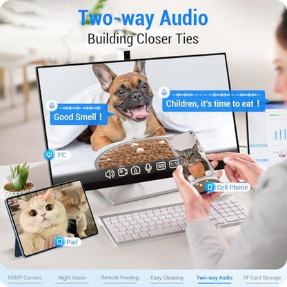 Frienhund Automatic Cat Feeder with Camera: 5G WiFi Automatic Dog Feeder with Night Vision, 7L Auto Cat Food Dispenser with 1080P Camera for Multiple Pet, Detachable for Easy Clean -29 Cup (ACF100W-B)