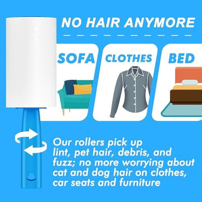 400 Sheets Lint Rollers for Pet Hair Extra Sticky, 2 Handles, 4 Rollers