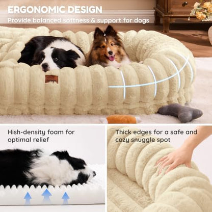 ChiXnuggle Orthopedic Human Dog Bed,Striped Faux Fur Washable Cover,Blanket