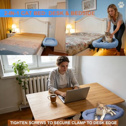 Cat Desk Bed&Cat Hammock for Desk and Bedside,90°Rotating&Height Adjustable