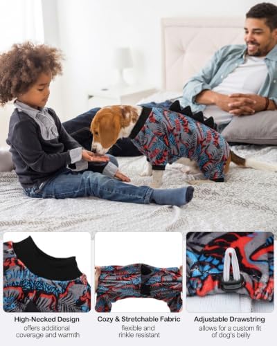 CuteBone Dinosaur Costume Dog Pajamas, Stretchy Spandex Crystal Velvet Sleepwear Coat for Small Dogs, Soft & Warm Pet Outfit Clothes for Cold Weather, Cozy Pullover Design COSP20L