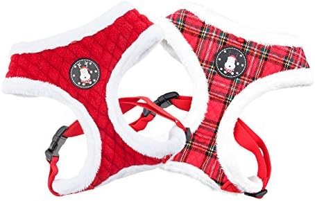 Puppia Blitzen Dog Harness Over-the-Head Warm Winter Christmas Holiday Harness Adjustable Chest for Small and Medium Dog, Checkered Red, Small