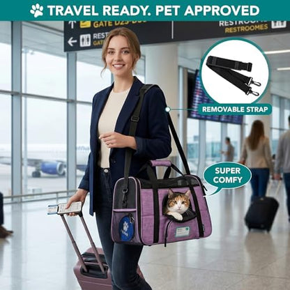 PetAmi Airline Approved Pet Carrier Cats & Small Dogs, Large Heather Purple