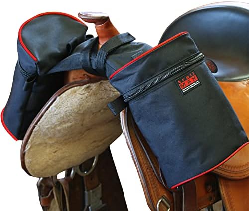 TrailMax Horse Horn Bags for Trail Riding – Medium & Large Western Saddle Horn Bags for Horses & Mules, Insulated Trail Gear with Secure Fit & Grab-and-Go Liners, Medium, Black with Red Piping