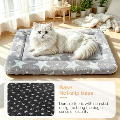Dog Bed Mat, Reversible Crate Pad & Cute Dog Bed - Machine Washable Kennel Mat with Ultra Soft (Big&Small Stars Gray, 18" L x 14" W x 1.5" Th)
