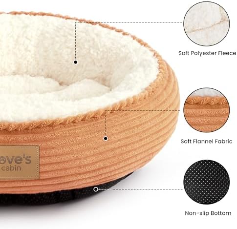 Love's cabin Round Donut Cat and Dog Cushion Bed, 24in Pet Bed for Small or Medium Dogs, Anti-Slip & Water-Resistant Bottom, Soft Durable Fabric Pet Beds, Washable Calming Cat Bed Orange