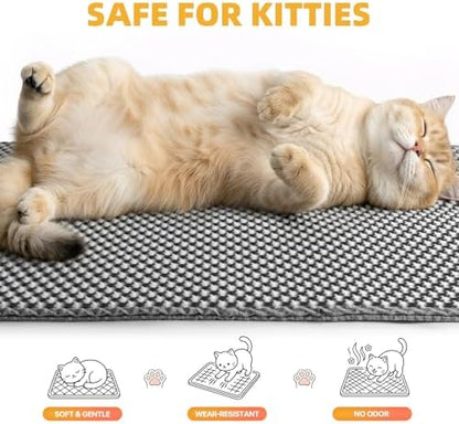 Cat Litter Mat 24x30 Inches, Honeycomb Double Layer Litter Trapping Mat, Waterproof Leakproof Urine Proof Cat Litter Box Mat for Cat Litter Box Area, Floor, Kitty Litter Rug