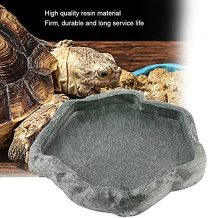 AYNEFY Reptile Food Water Rock Bowls,Resin Reptile Feeder Lizard Feeding Dish Amphibian Feeder Bowl Terrarium Decor for Bearded Dragons Leopard Gecko Frog Snake(Emerald