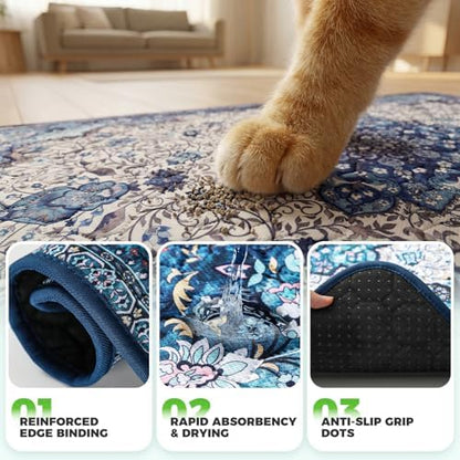 Hompet Cat Litter Mat 2 Pack, 24.8x54 Large Machine Washable Trapping Mats for Cats, Super Absorbent & Urine-Proof Cat Litter Box Mat for Floor, Waterproof & Non Slip Kitty Litter Rug