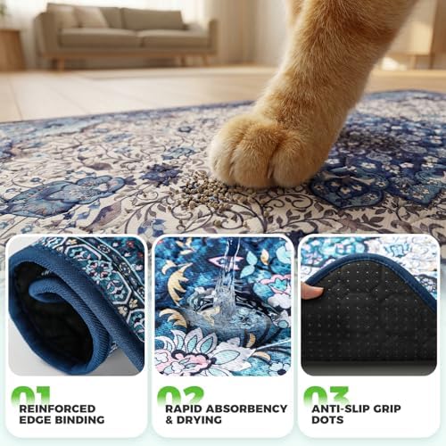 Hompet Cat Litter Mat 2 Pack, 20x60 Large Machine Washable Trapping Mats for Cats, Super Absorbent & Urine-Proof Cat Litter Box Mat for Floor, Waterproof & Non Slip Kitty Litter Rug