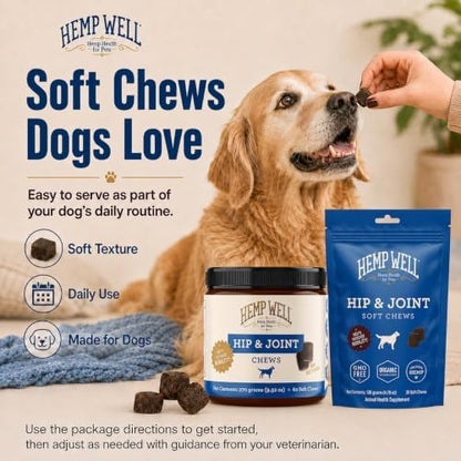 Hemp Well Hip & Joint Dog Soft Chews with Glucosamine & Hemp, MSM, 60 Count