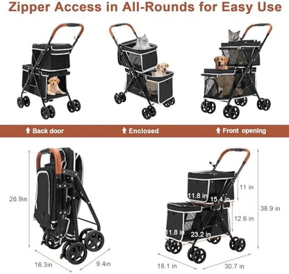 Double Pet Stroller for 2 Dogs & Cats, Double-Decker, Black