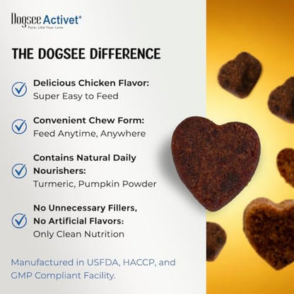 Dogsee Activet+ Dog 12 in 1 Multivitamin Supplement Chews, with Vitamins, Minerals, Probiotics, Omega 3 & Glucosamine for Overall Dog Health, Chicken Flavor – 90 Chews