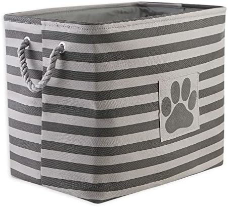 Bone Dry Pet Storage Collection Striped Paw Patch Bin, Large Rectangle, Gray