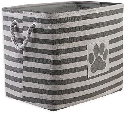 Bone Dry Pet Storage Collection Striped Paw Patch Bin, Large Rectangle, Gray