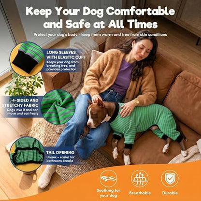 LovinPet Big Pitbull Dog PJs, Pitbull Clothes, Green and Grey Stripe, M
