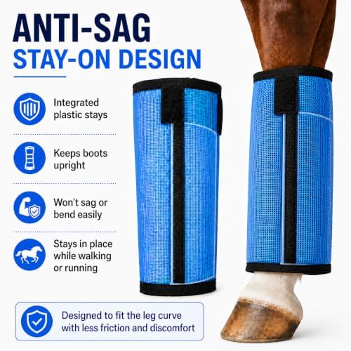 Fly Boots for Horses Set of 4 - Breathable Mesh Equine Leg Protection,Anti-Sag Stay-On Horse Fly Boots,Reduces Stomping & Fatigue,UV-Block, Adjustable Fit for Medium to Large Horses