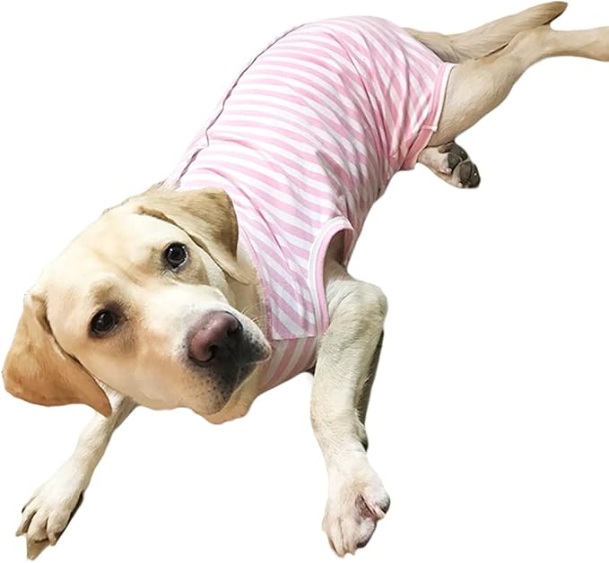 Dog’s Recovery Suit Post Surgery Shirt for Female Male Dog, E-Collar Alternative Wound Protective Clothes (Pink White Stripe-XL)