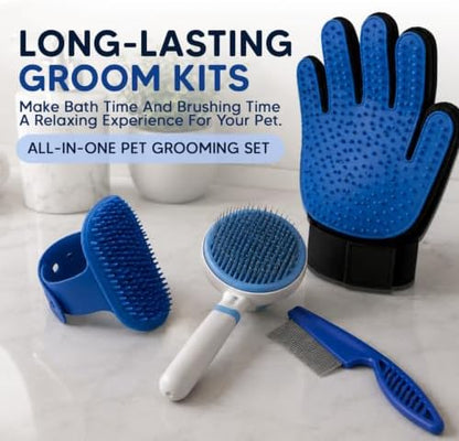 NVNAN 5-Piece Dog Grooming Brush Set with Grooming Gloves