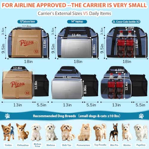 Petskd Top and Side Expandable Small Pet Carrier Airline Approved, Blue