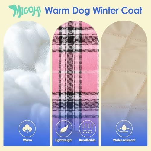 MIGOHI Winter Dog Jackets,Reversible Dog Coat with Leash Hole,Pink, XL