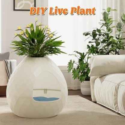 Plant Litter Box Egg-Shaped, Small Hidden Cat Litter Box Enclosure with Two Interchangeable Top,for Living Room Corner-Easy Assembly