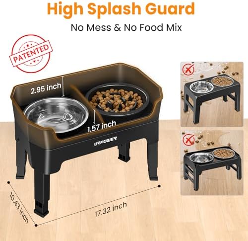 URPOWER Mess Proof Elevated Dog Bowls Double Deck Slow Feeder