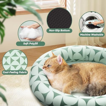 Zerbuger 20in Green Pattern Round Dog Bed Sofa for Dogs Cats, Washable