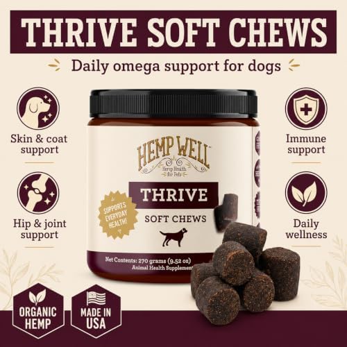 Hemp Well Thrive Chews for Dogs, Organic Hemp, Everyday Omegas, Skin Coat Support