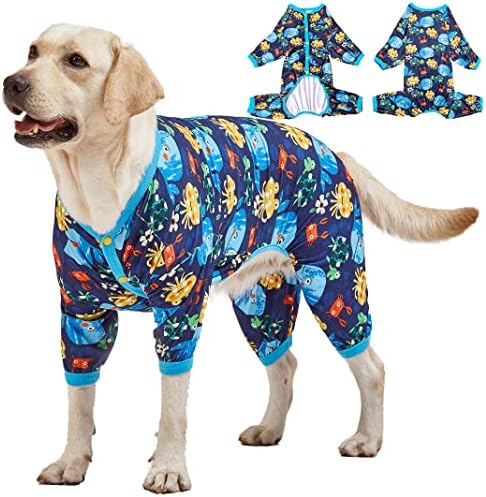 LovinPet Pajamas for Large Dogs, Lightweight Stretch Knit Pullover Dog Shirt, Marine Life Print, Pet Pajamas for Dogs, Large Breed Dog Jammie, PJ's for Pitbulls, Pet PJ's, M