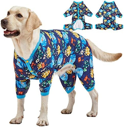 LovinPet Large Dog Pajamas, Pullover Dog Shirt, Marine Life Print, 3XL