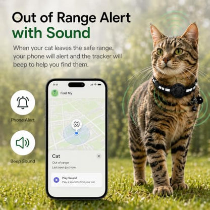 Cat GPS Tracker Collar, Pet Tracker for Cats (iOS Only), Waterproof Smart Tag Compatible with Apple Find My, No Monthly Fee, Tracking Collar for Small Large Cats (Tracker for cat)